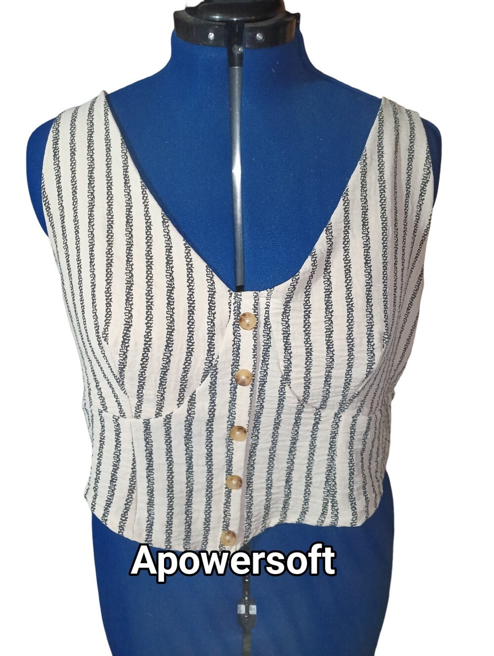 Blue Cream Smocked Back Tank Size 16
